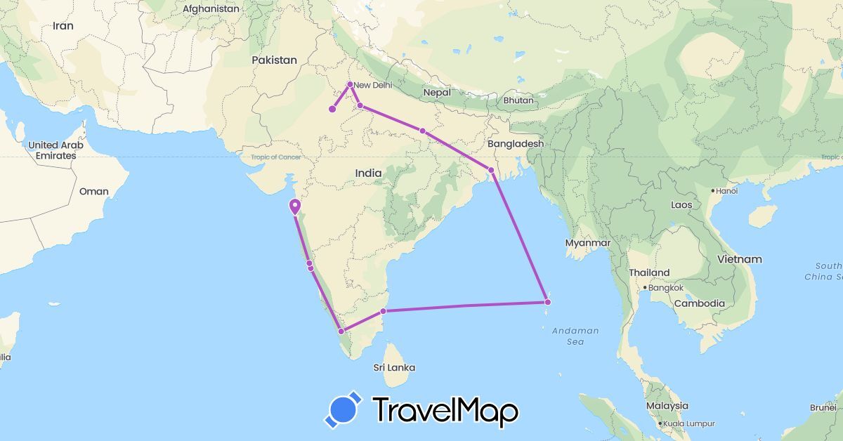 TravelMap itinerary: train in India (Asia)